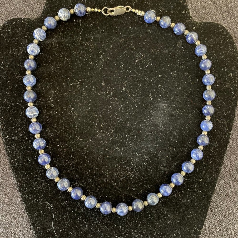 vintage 925 silver with blue jasper beaded necklace